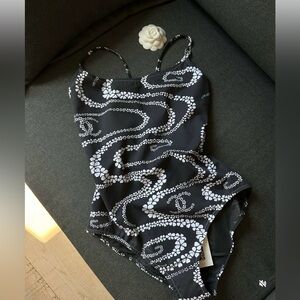 SOLID on eBay CHANEL 25M  COCO BEACH Black/ Gray logo Swimsuit Bodysuit Size 42